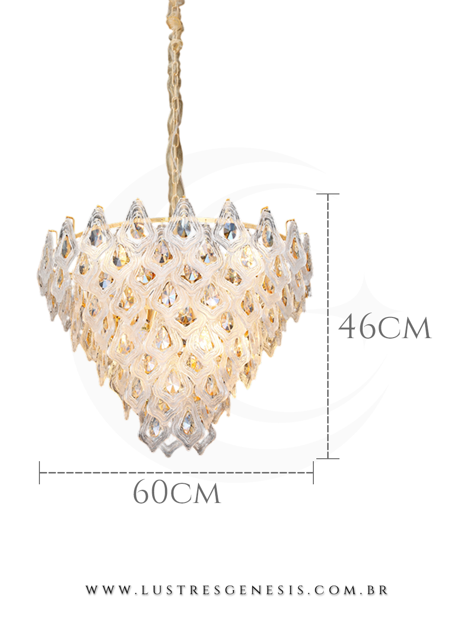 Lustre Pendente Moderno de Cristal Dourado Ø60cm Redondo, Sala de Jantar, Quartos, Mesa Area Gourmet, Quarto Casal, Suite Master
